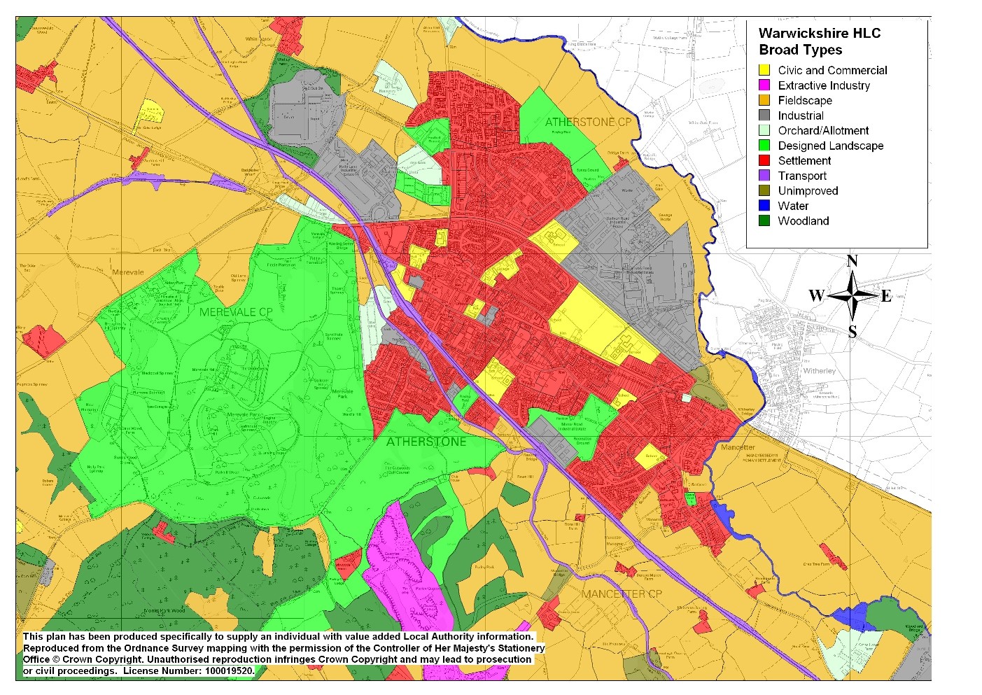 Extract from the Warwickshire HLC data, Atherstone area